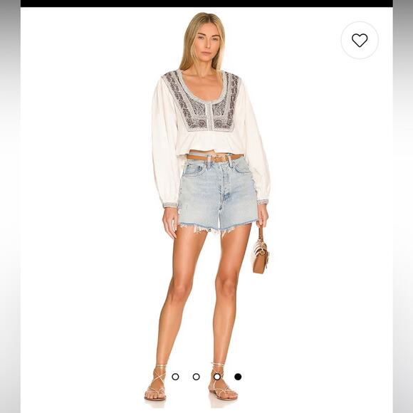 NWT Free People Revolve Iggie Embroidered Top Ivory & Black Long Sleeve M $148 - Picture 4 of 5